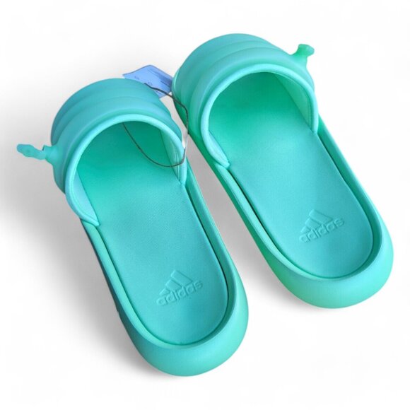 Adidas Adilette Pool Slides Green Glow Slip On Inner Tube Tubing Flip Flops NWT - Picture 4 of 11
